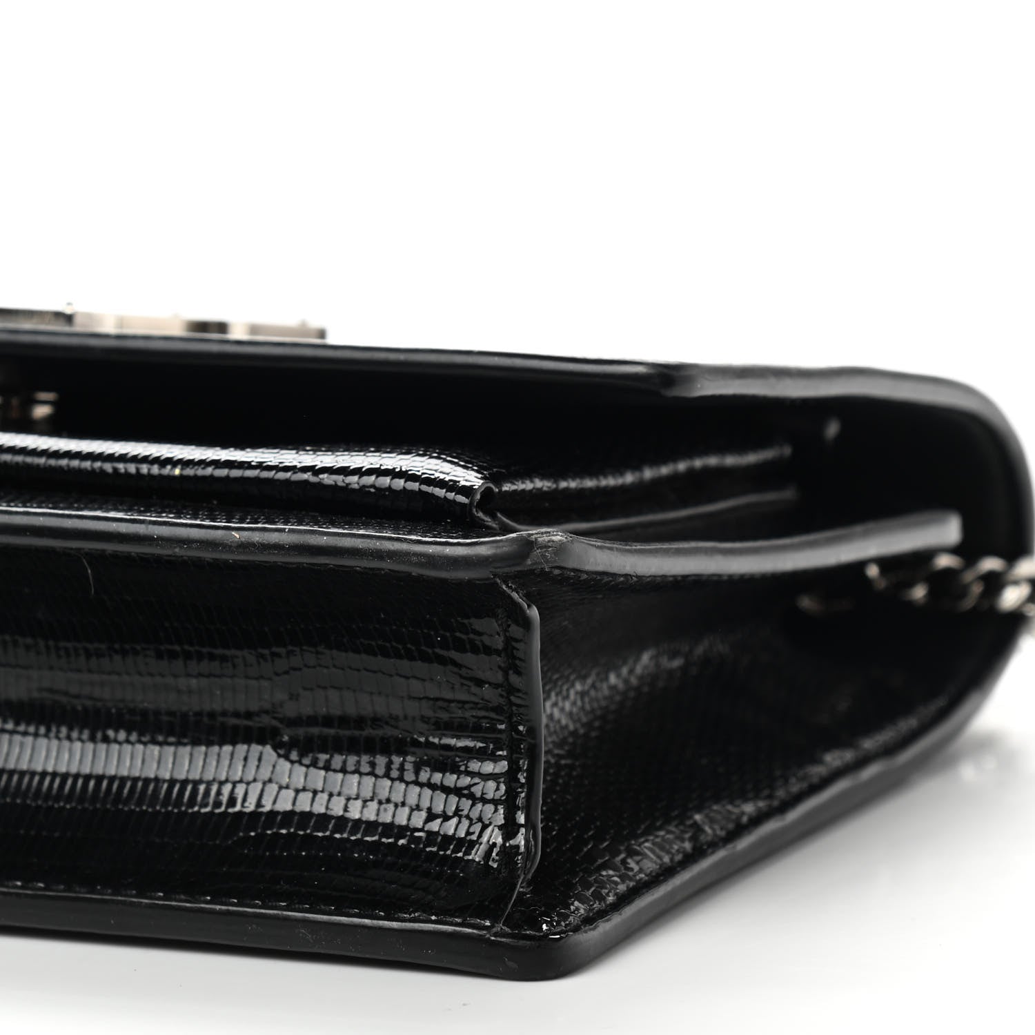 Saint Laurent Calfskin Lizard Embossed Monogram Sunset Chain Wallet Black 7 of 13