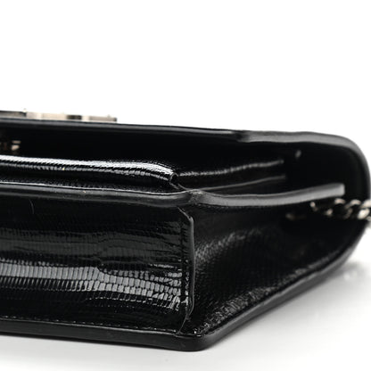 Saint Laurent Calfskin Lizard Embossed Monogram Sunset Chain Wallet Black 7 of 13