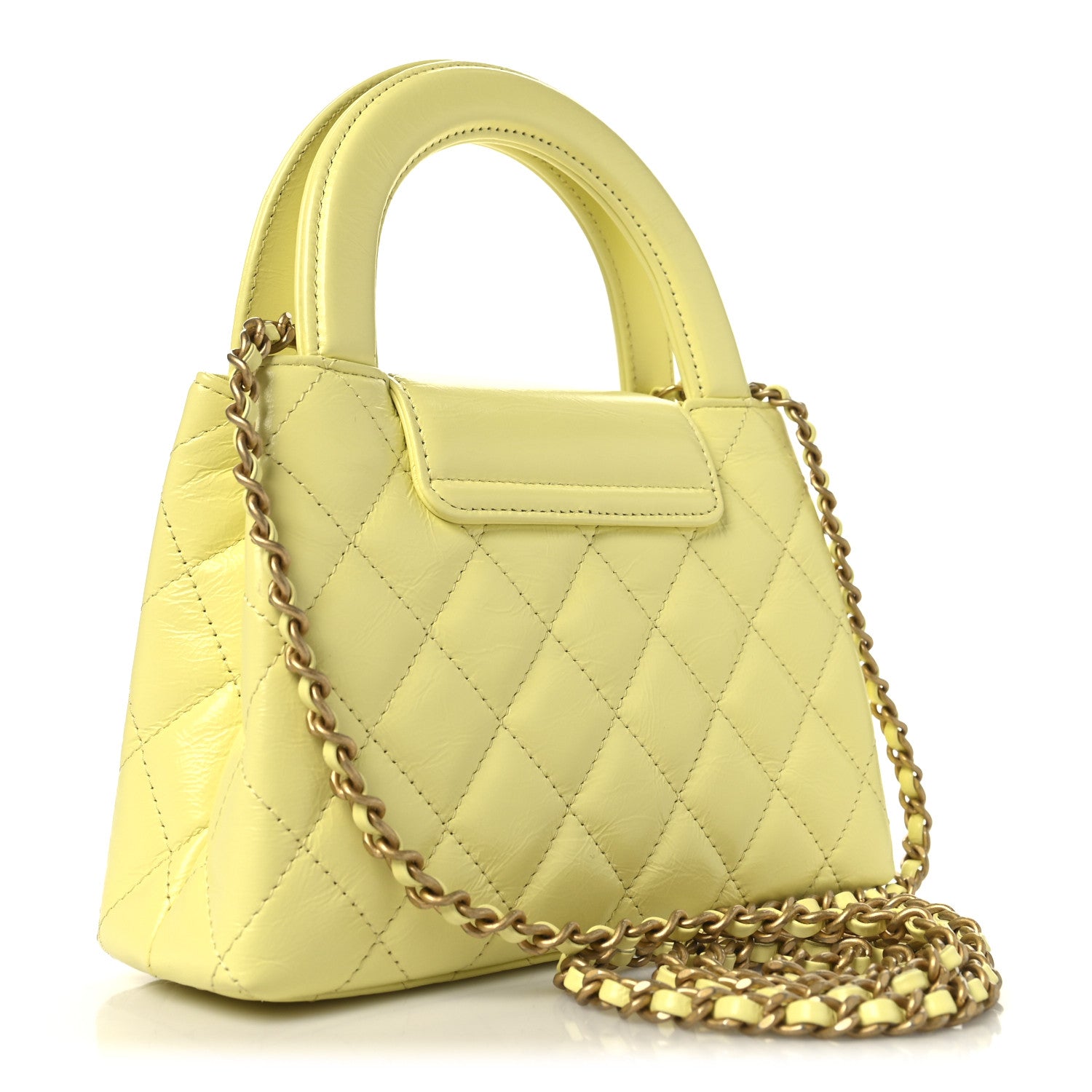 Chanel Shiny Aged Calfskin Quilted Nano Kelly Shopper Light Yellow 3 of 10