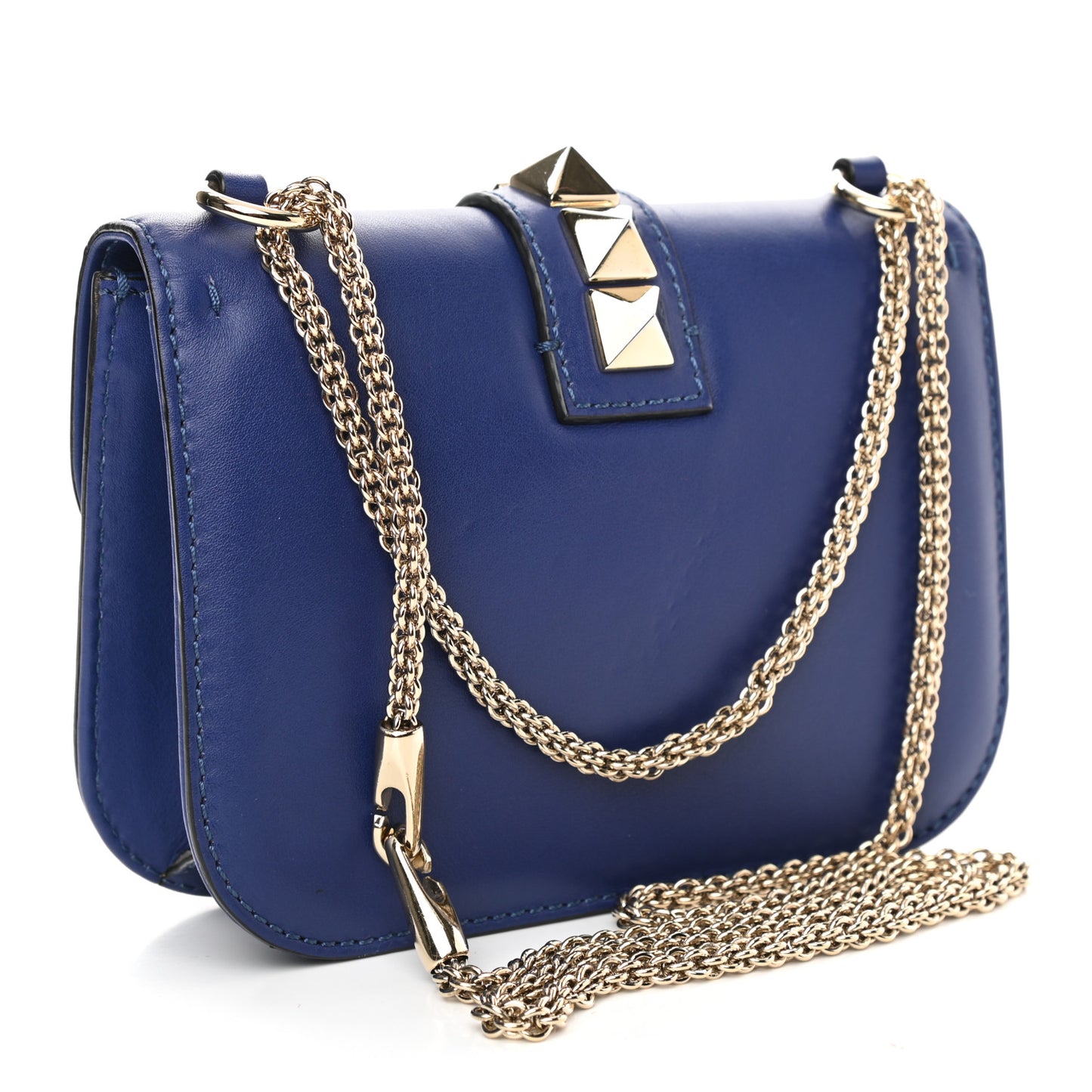 Vitello Small Glam Lock Rockstud Flap Blue China