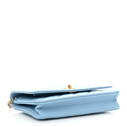Chanel Lambskin Quilted CC Pearl Crush Wallet on Chain WOC Light Blue 4 of 13
