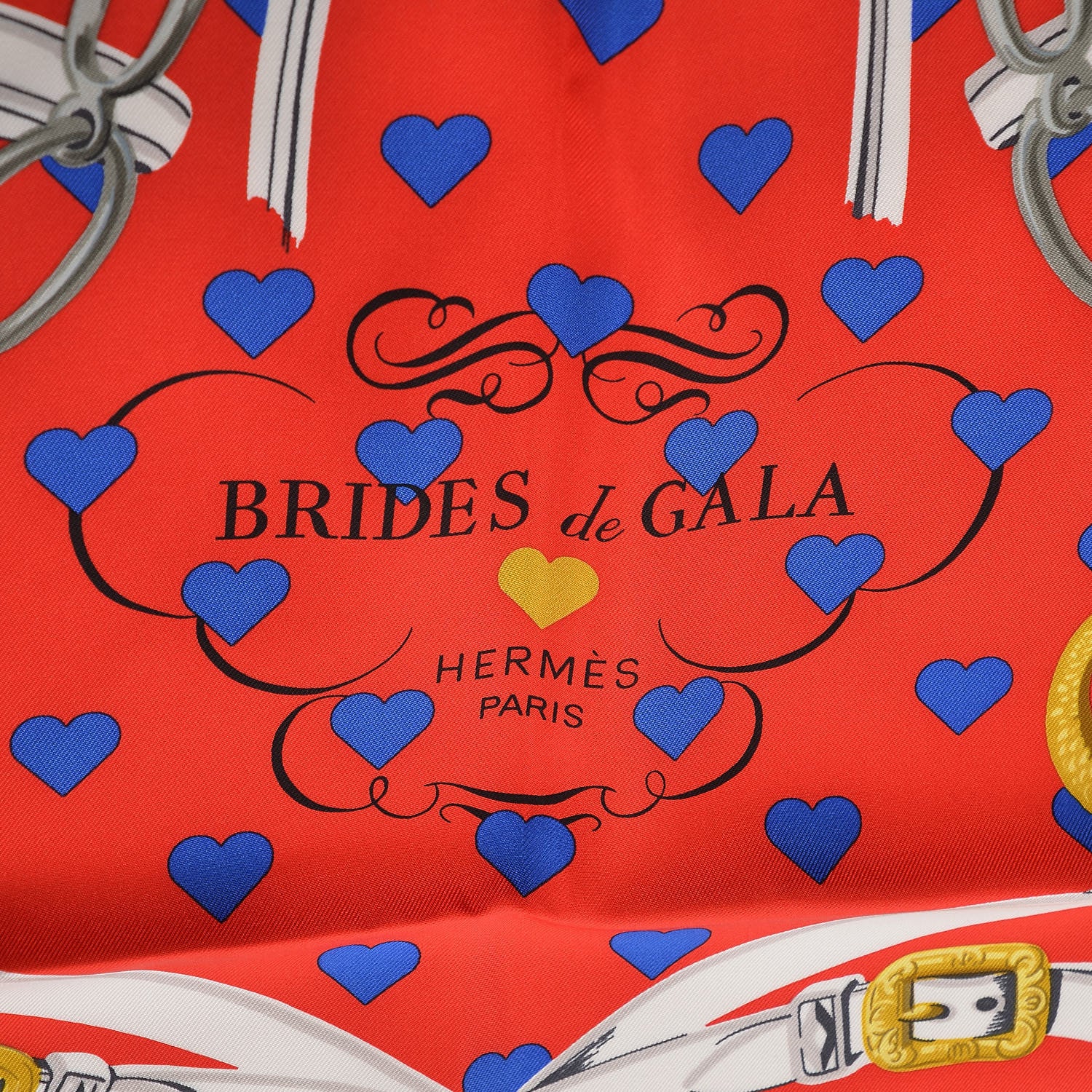 Hermes Silk Brides De Gala Love Scarf 90 Rouge Vif Marine White 3 of 5