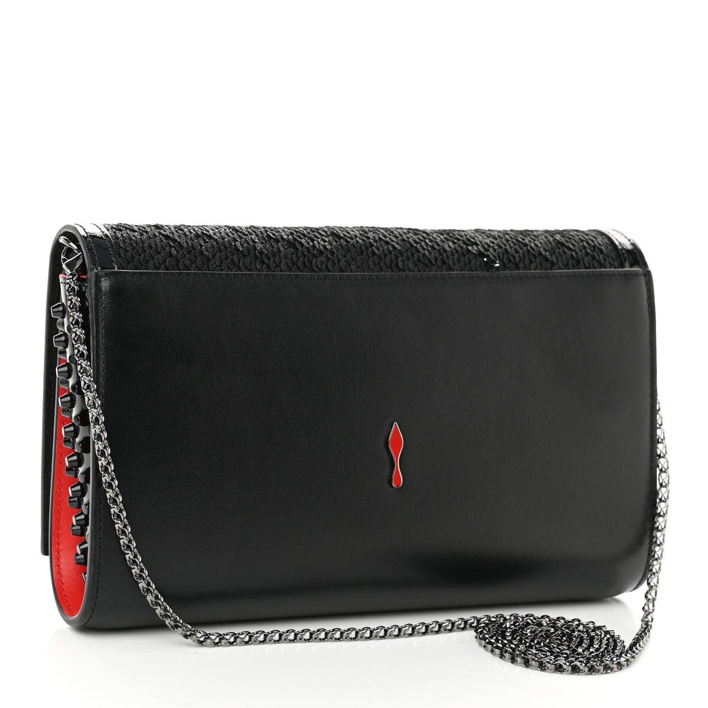 Calfskin Pailette Spikes Paloma Clutch Black