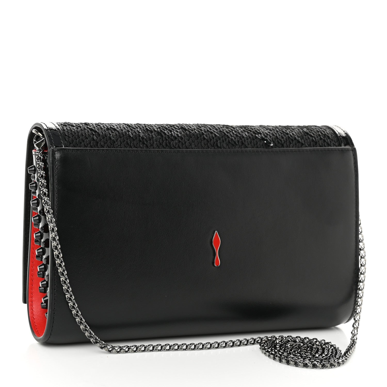 Christian Louboutin Calfskin Pailette Spikes Paloma Clutch Black 3 of 10