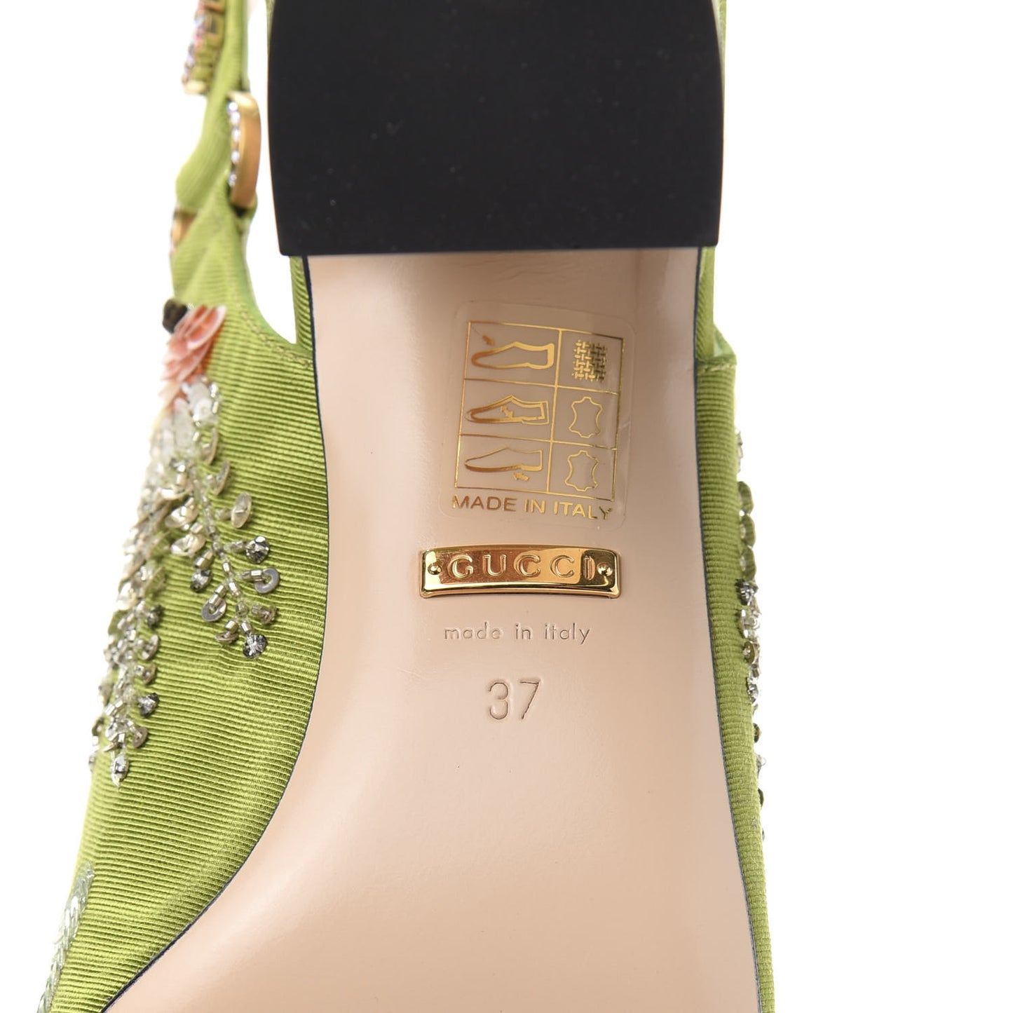 Moire Fabric Eyes Crystal Square G Madelyn Slingbacks 37 Lemon Leaf