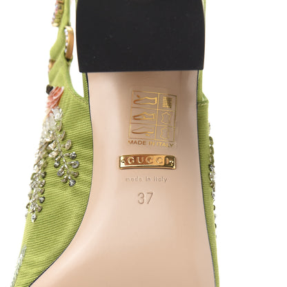 Gucci Moire Fabric Eyes Crystal Square G Madelyn Slingbacks 37 Lemon Leaf 8 of 10