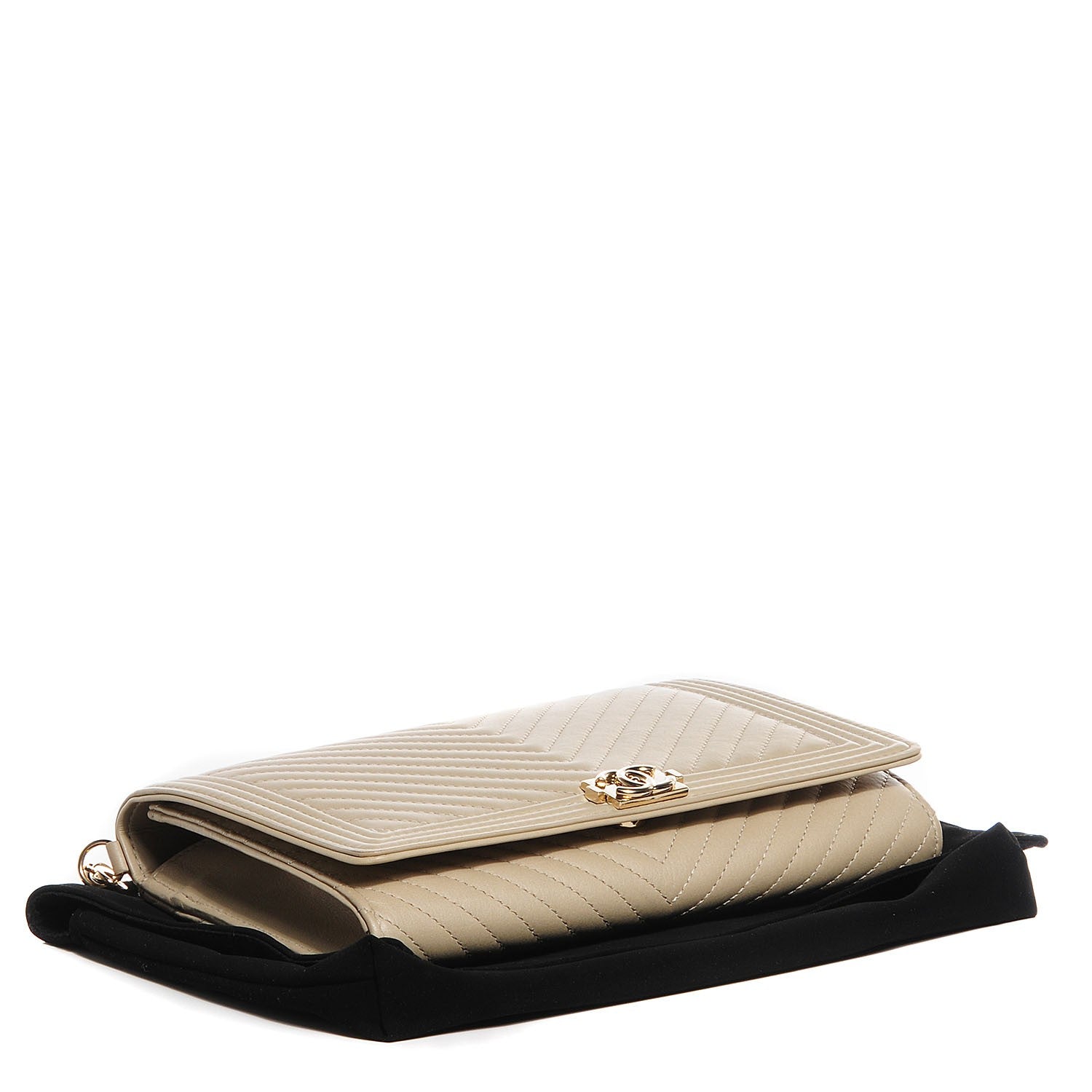 Chanel Calfskin Chevron Boy Wallet On Removable Chain WOC Beige Clair 4 of 10