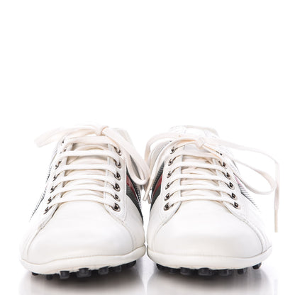 Gucci Calfskin Web Mens Lace Up Driver Sneakers 7 White 2 of 8