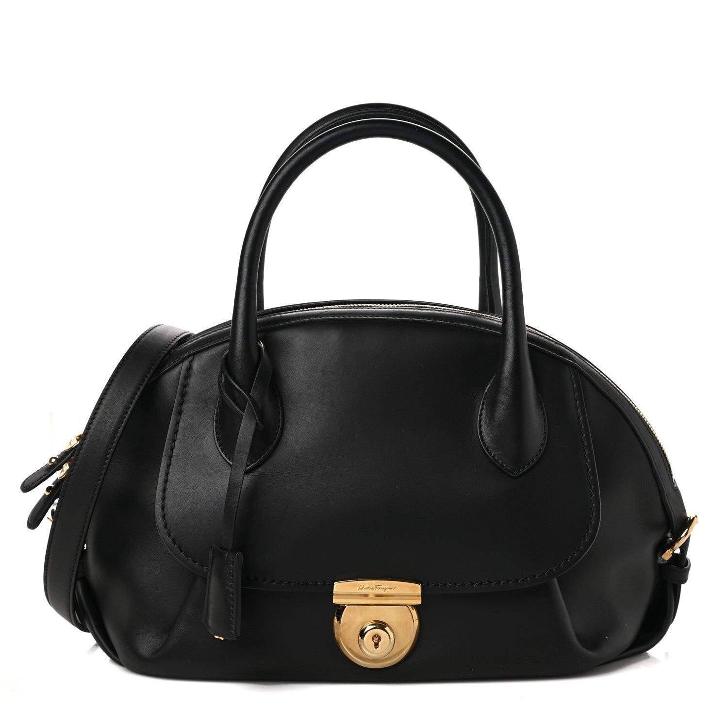 Salvatore Ferragamo Calfskin Fiamma Bag Black 1 of 8