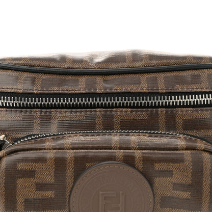 Fendi Glazed Fabric Vitello Century FF 1974 Stamp Patch Mens Pocket Belt Bag Mogano Panna Black 8 of 10