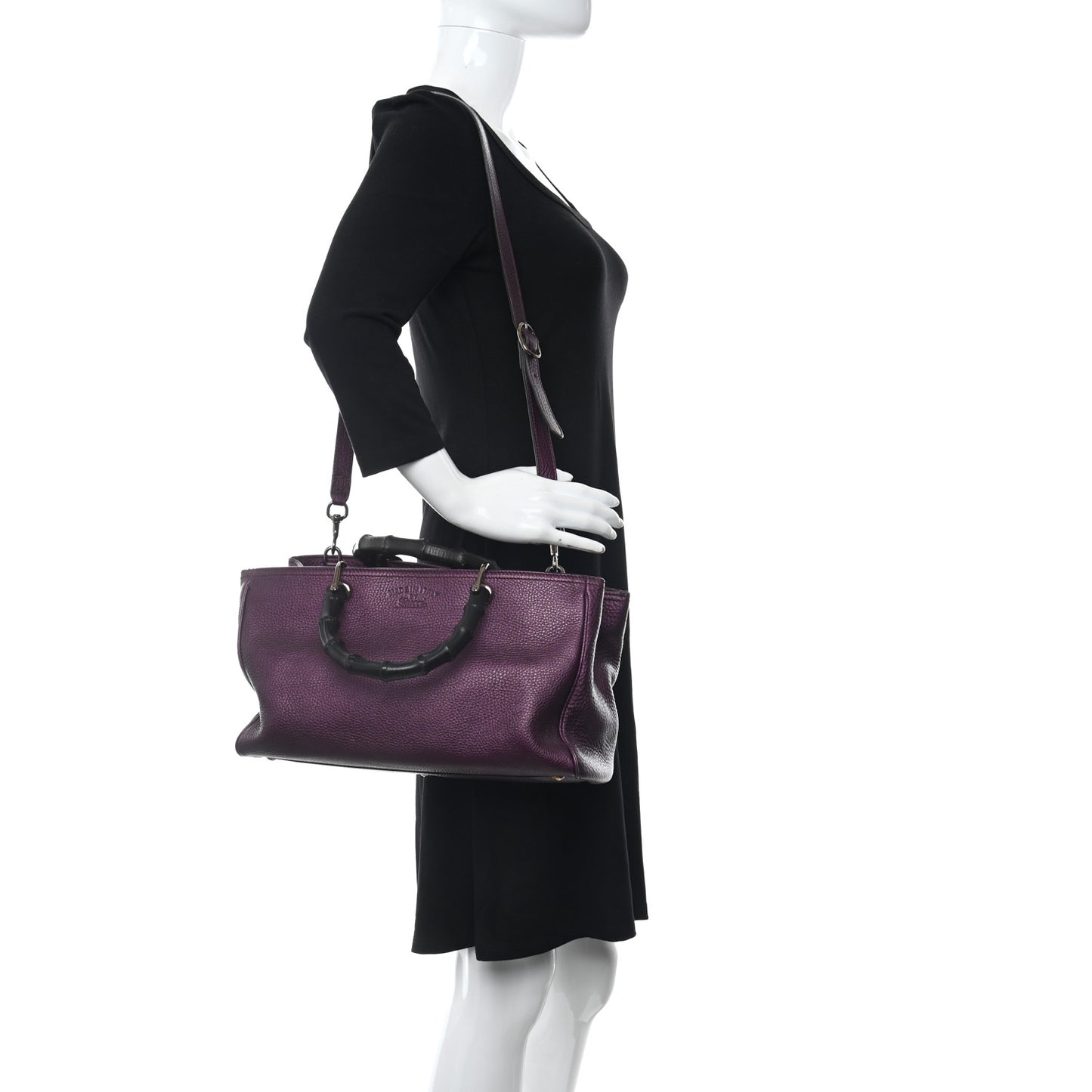 Pebbled Calfskin Medium Bamboo Shopper Tote Purple