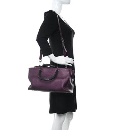 Gucci Pebbled Calfskin Medium Bamboo Shopper Tote Purple 2 of 13