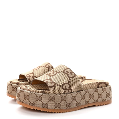 Gucci Monogram Maxi GG Angelina Platform 55mm Slide Sandals 39 Camel Ebony 3 of 9