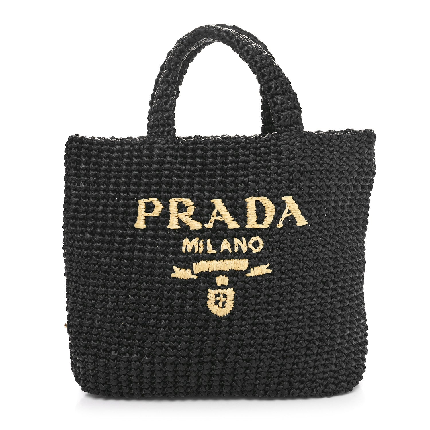 Prada Yarn Raffia Effect Crochet Small Logo Tote Black 1 of 9