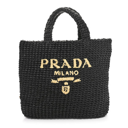 Prada Yarn Raffia Effect Crochet Small Logo Tote Black 1 of 9