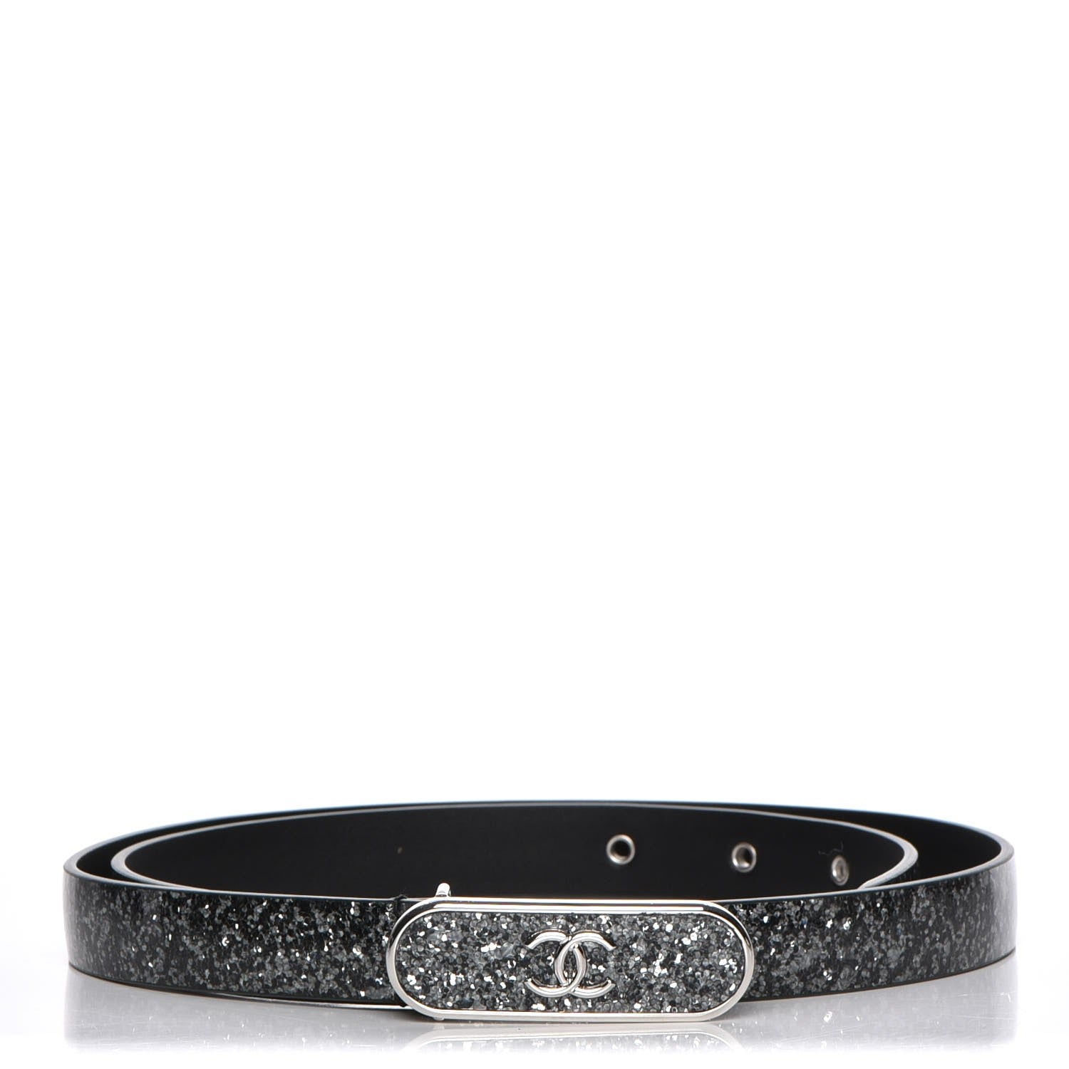 Chanel Glitter Calfskin CC Logo Skinny Belt 80 32 Silver 1 of 8