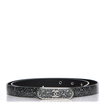 Chanel Glitter Calfskin CC Logo Skinny Belt 80 32 Silver 1 of 8