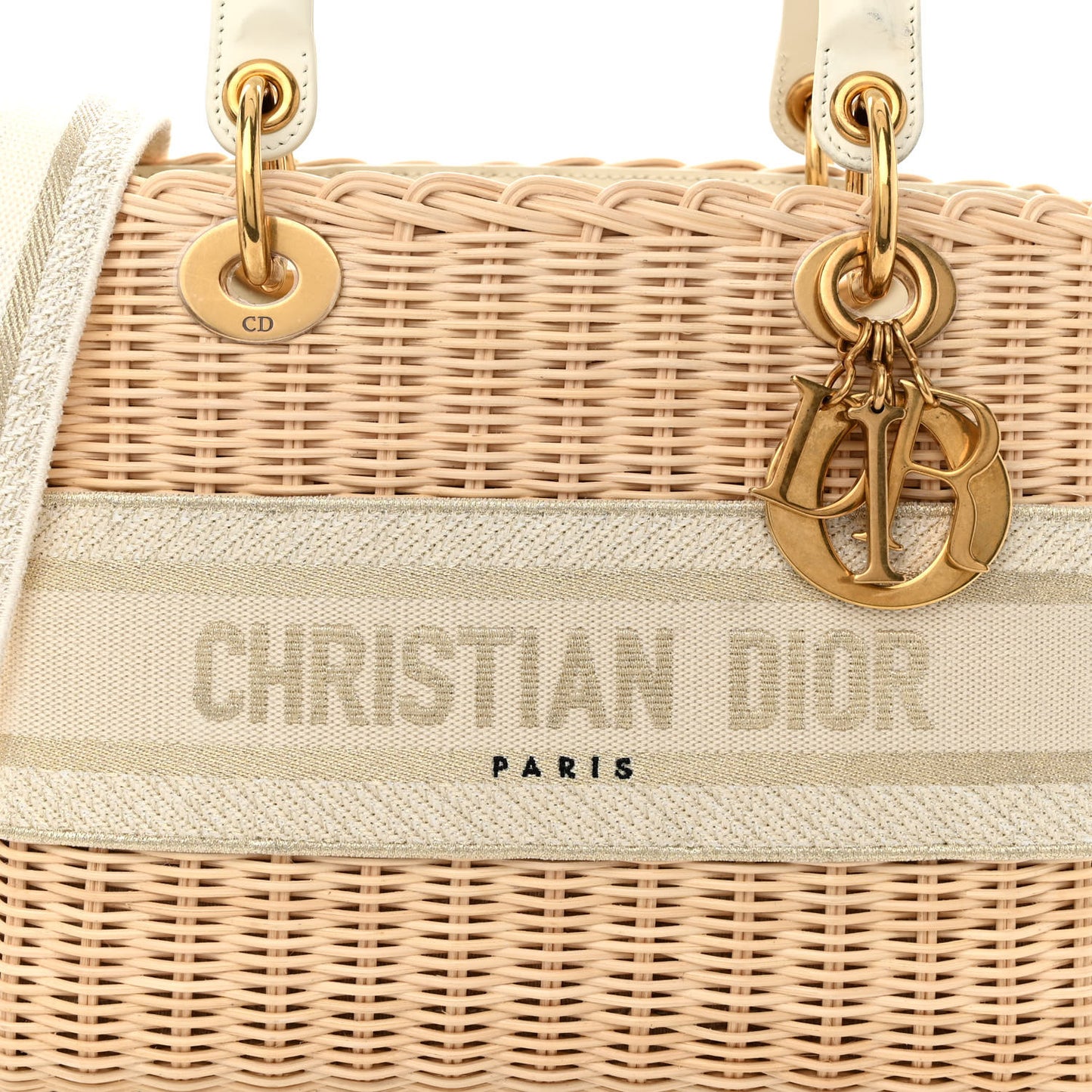 Wicker Oblique Medium Lady Dior Bag Beige