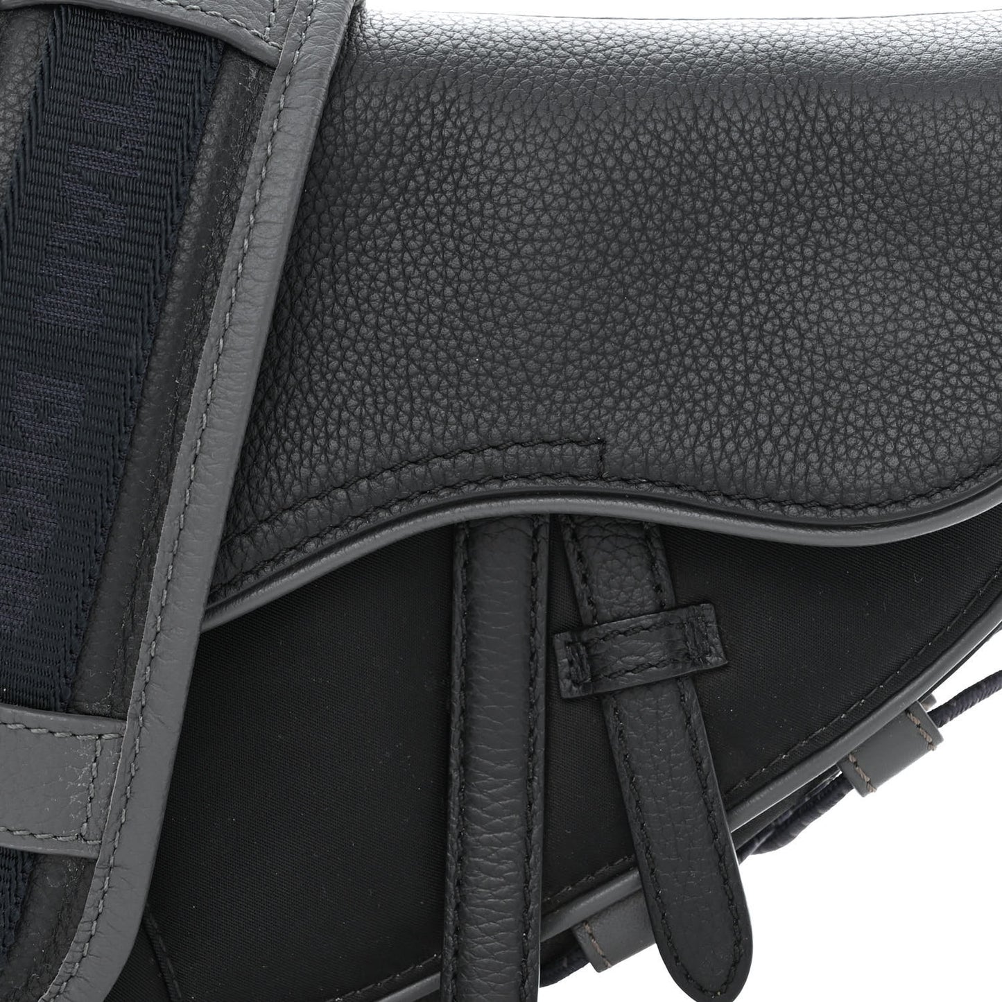 X SACAI Grained Calfskin Technical Fabric Mens Saddle Bag Black