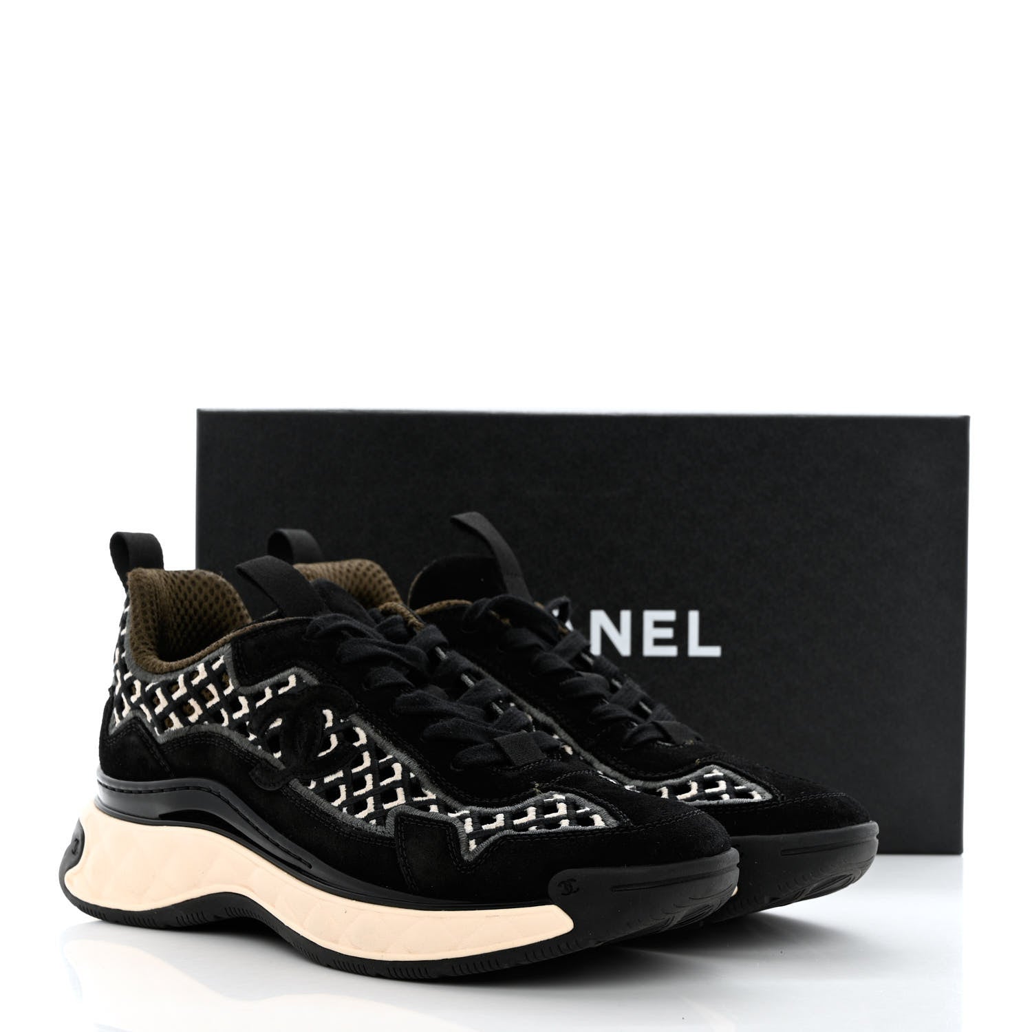 Chanel Suede Calfskin Embroidered CC Sneakers 38 Black 9 of 9