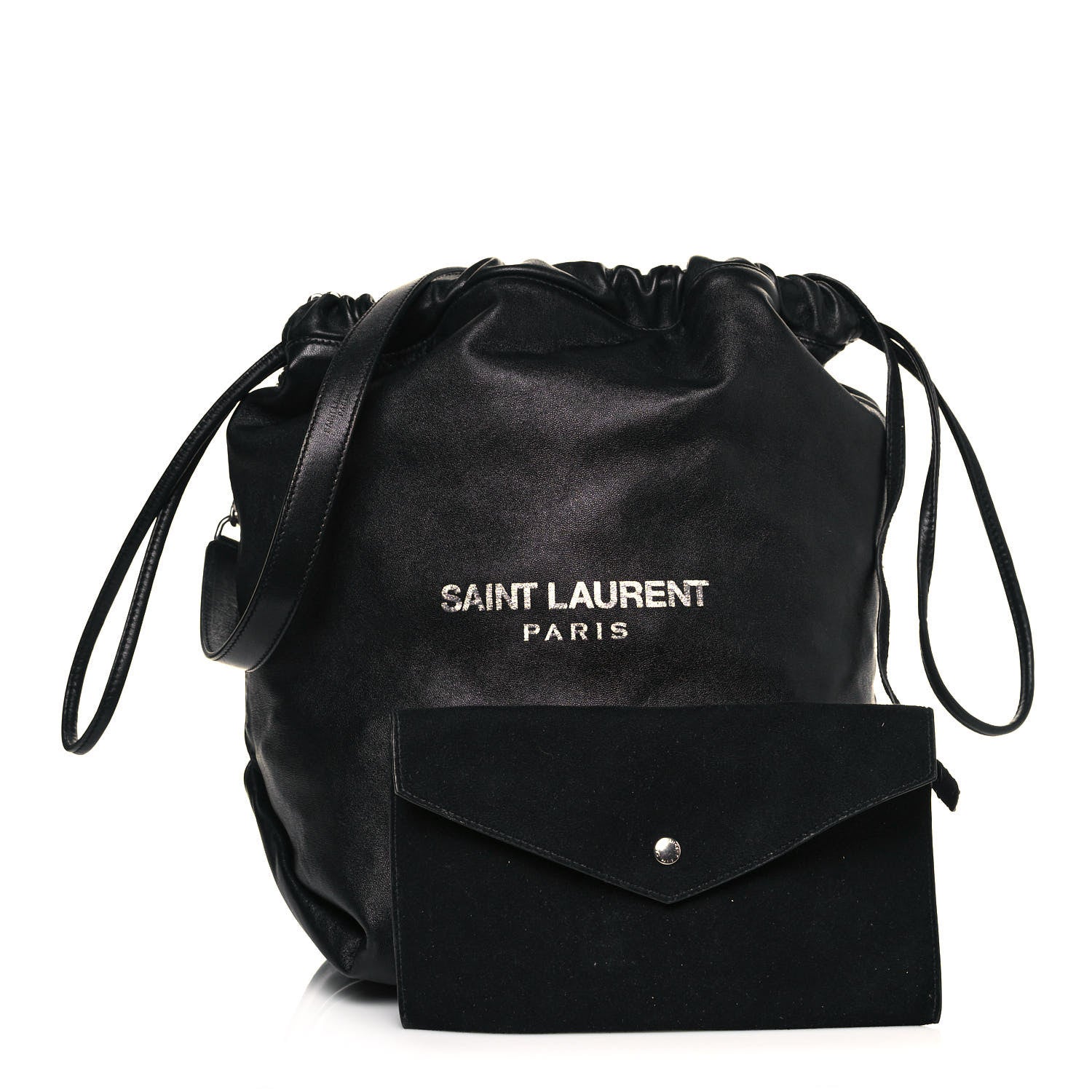 Saint Laurent Lambskin Teddy Drawstring Bag Black 1 of 15