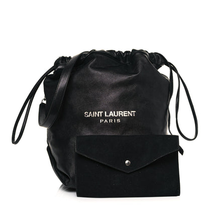 Saint Laurent Lambskin Teddy Drawstring Bag Black 1 of 15