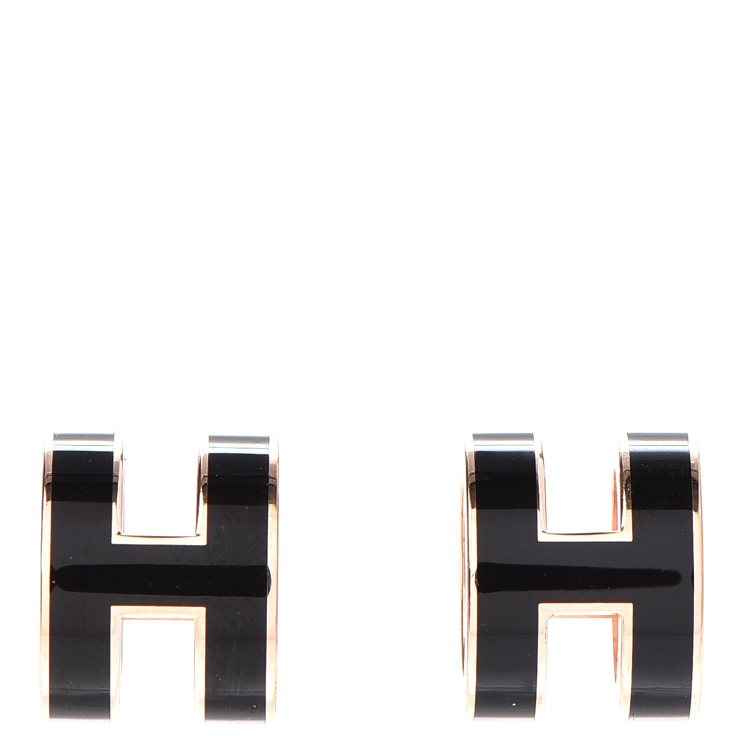 Hermes Rose Gold Lacquered Pop H Earrings Black 1 of 7