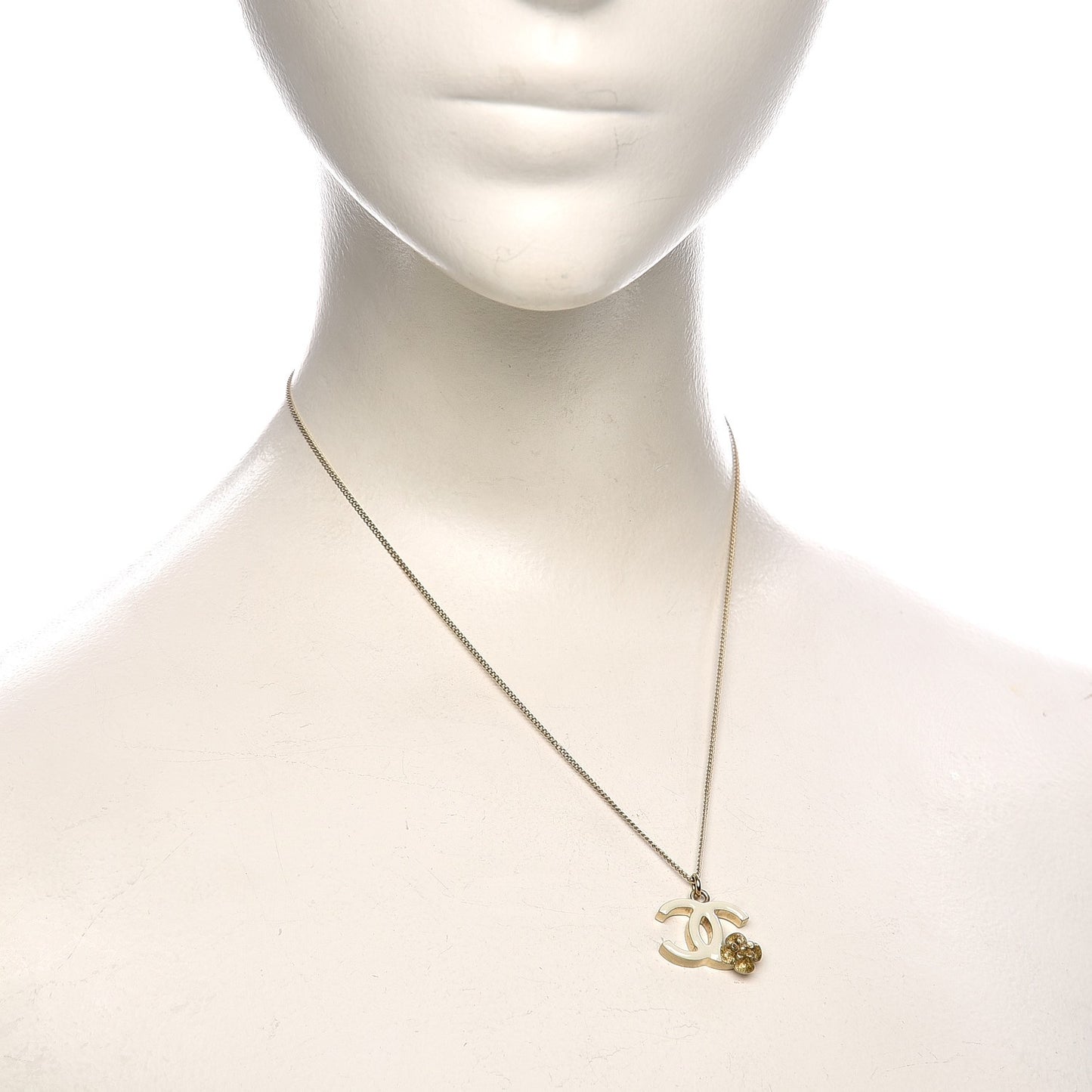 Enamel CC Camellia Necklace Ivory Gold