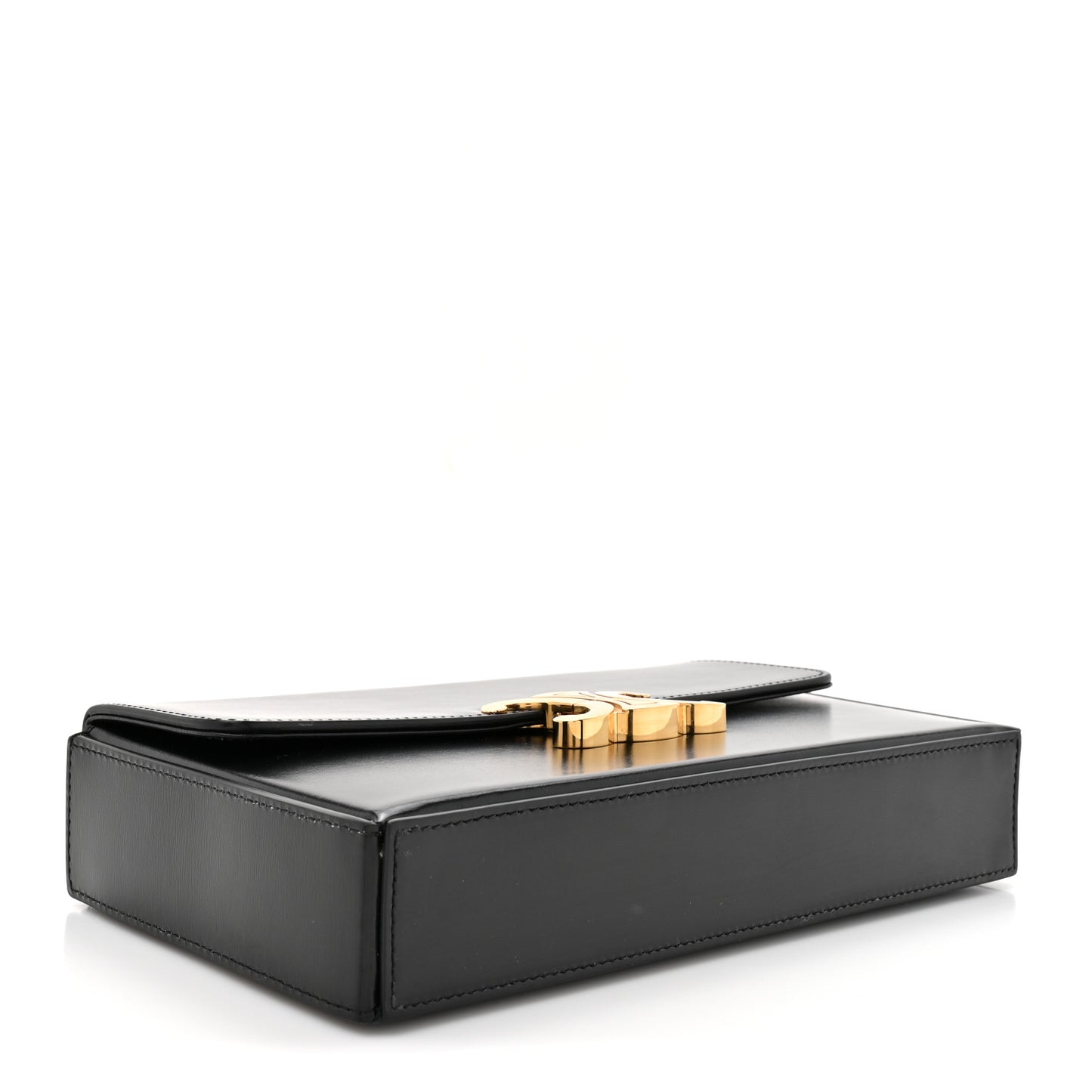 Shiny Calfskin Triomphe Chain Box Bag Black