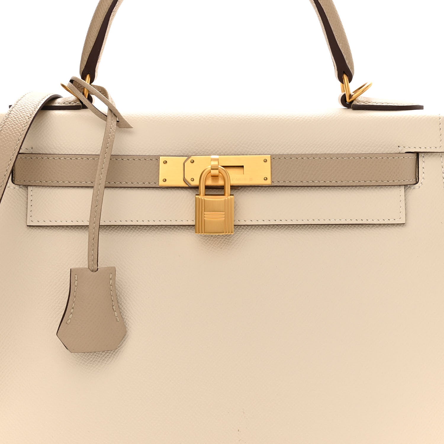 Hermes Epsom Bi-Color Horseshoe Kelly Sellier 28 Craie Trench 8 of 15