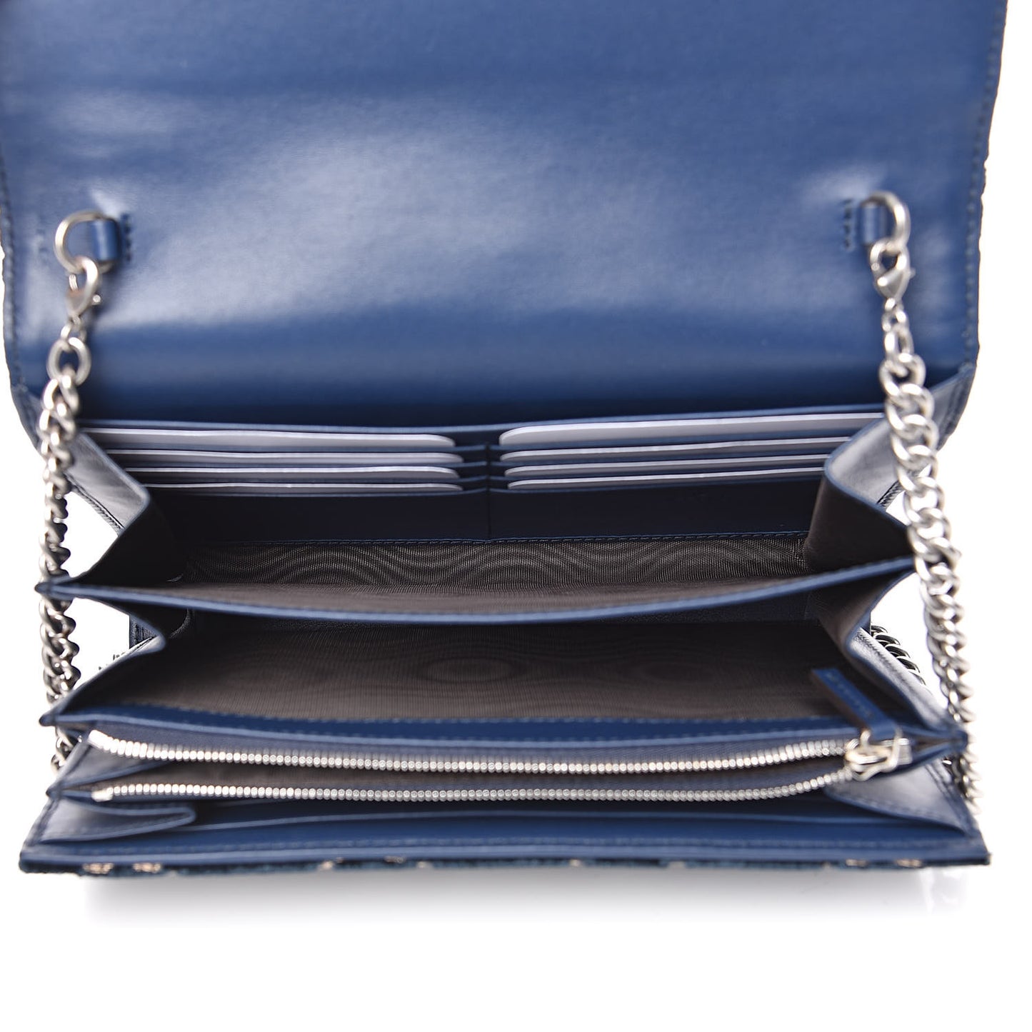 Velvet Crystal GG Monogram Mini Dionysus Chain Wallet Blue Beige Black