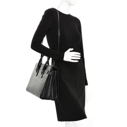 Saint Laurent Calfskin Crocodile Embossed Small Sac de Jour Black 2 of 12