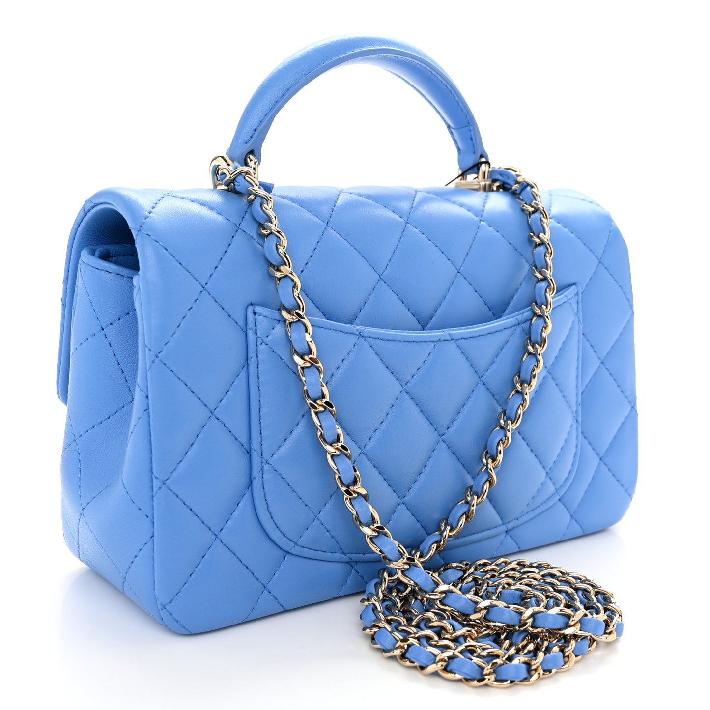 Lambskin Quilted Mini Top Handle Rectangular Flap Blue
