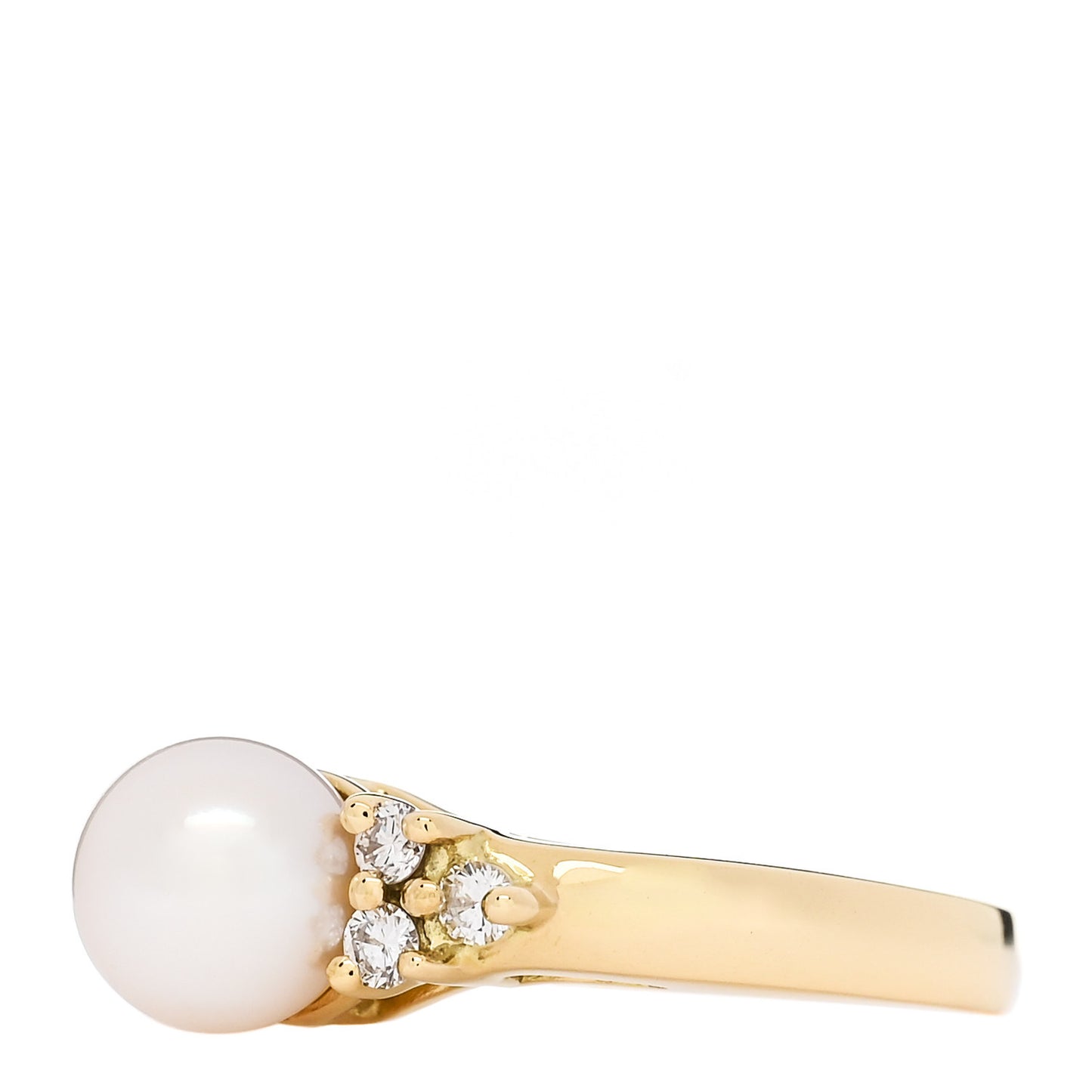 18K Yellow Gold Diamond Akoya Cultured Pearl 7-7.5mm Ring 52 6