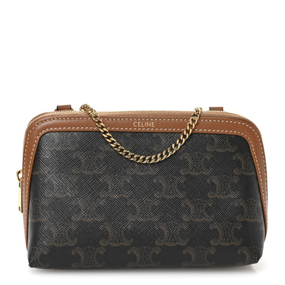 Celine Triomphe Canvas Lambskin Clutch On Chain Tan 1 of 11