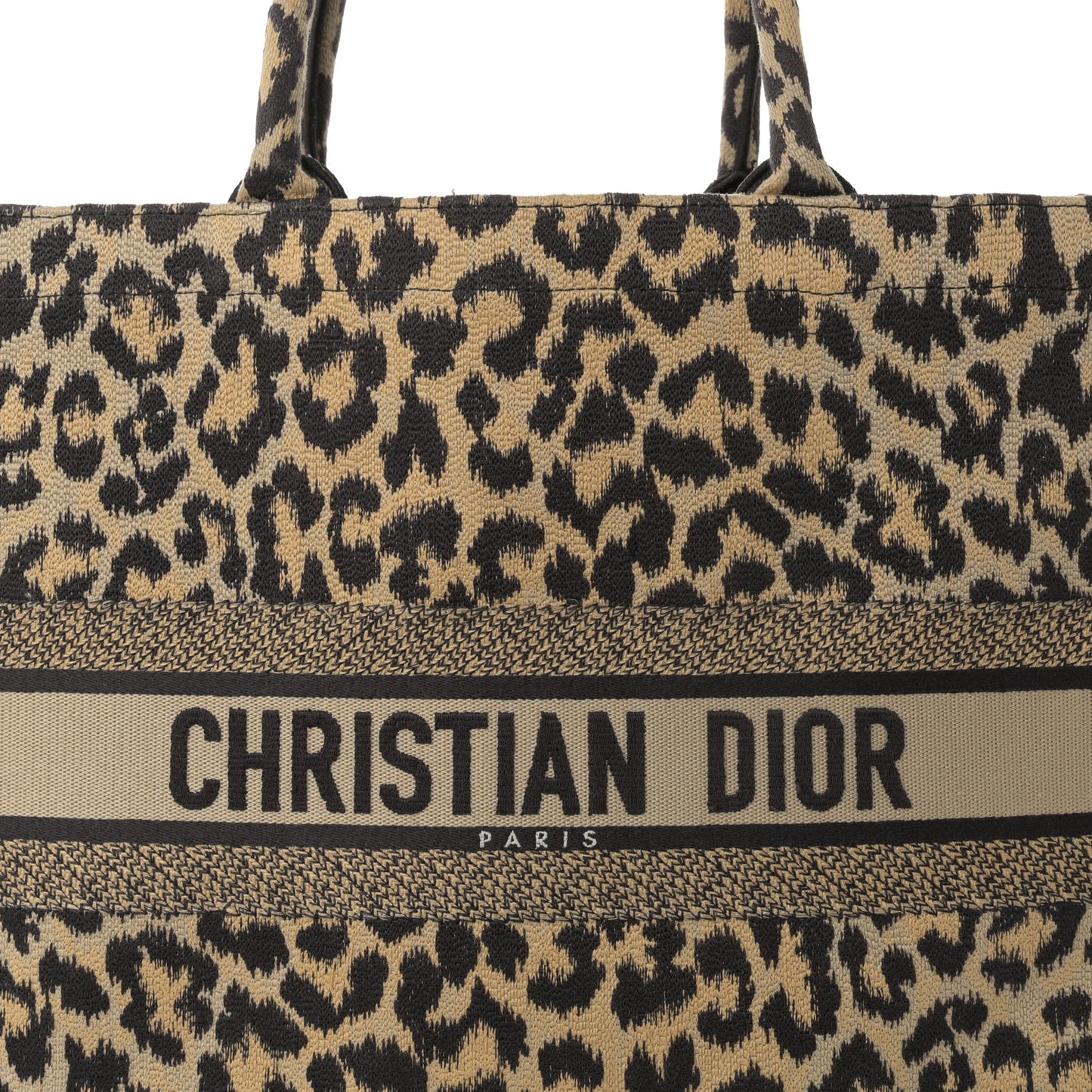 Canvas Mizza Embroidered Large Leopard Book Tote Beige