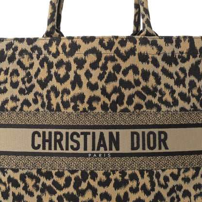 Christian Dior Canvas Mizza Embroidered Large Leopard Book Tote Beige 8 of 13