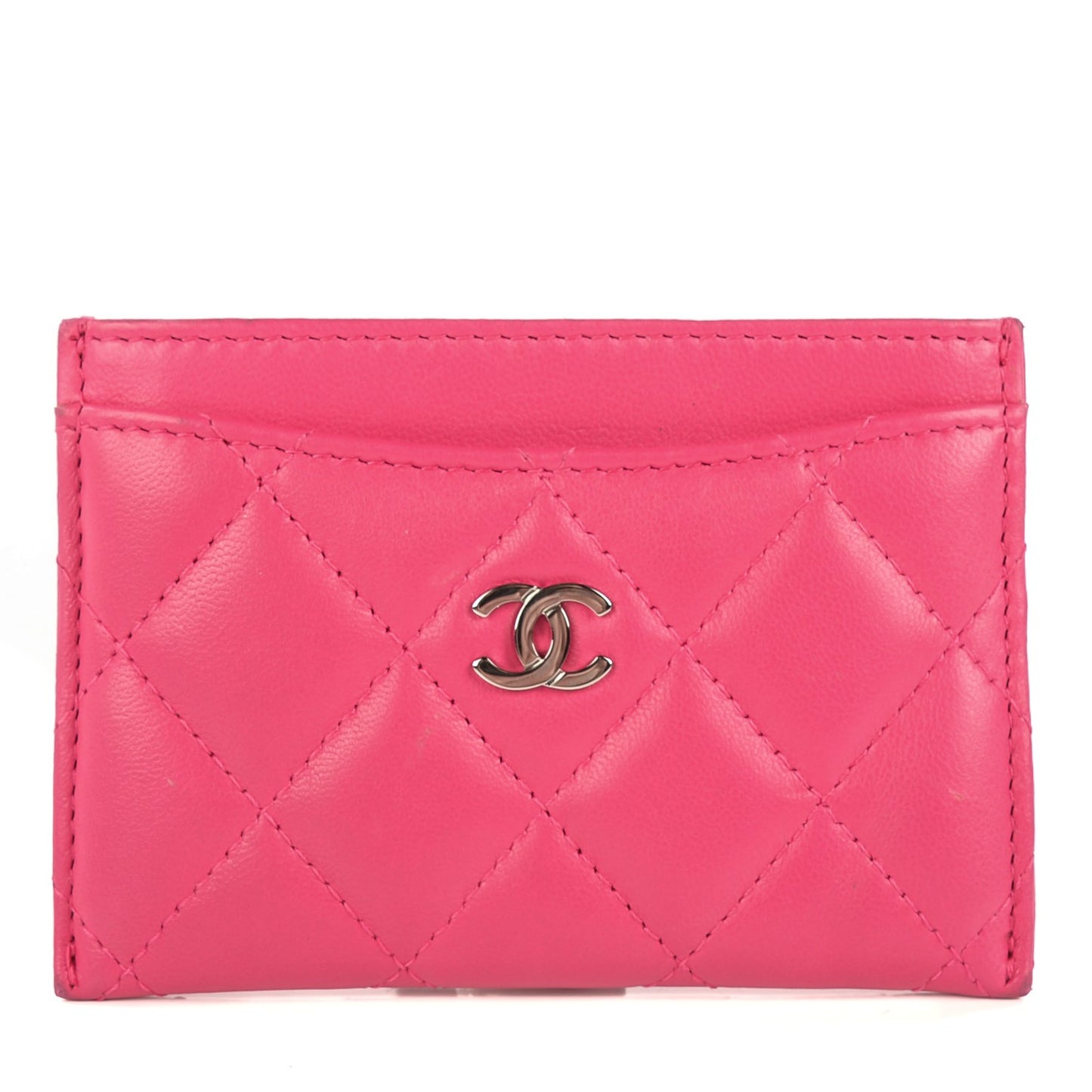Lambskin Quilted Card Holder Fuchsia