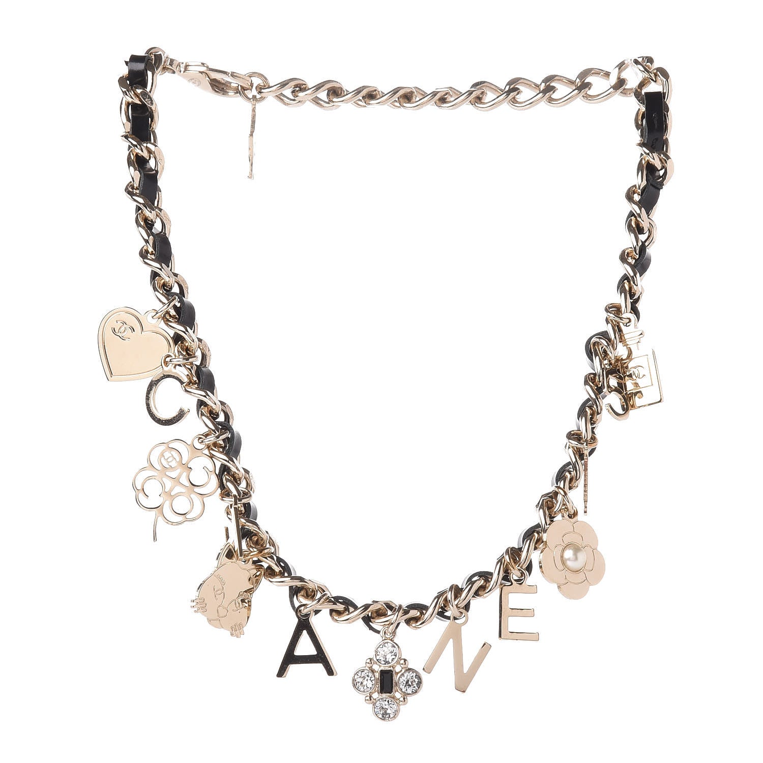 Chanel Lambskin Crystal CC Logo Charming Choker Gold Black 1 of 3