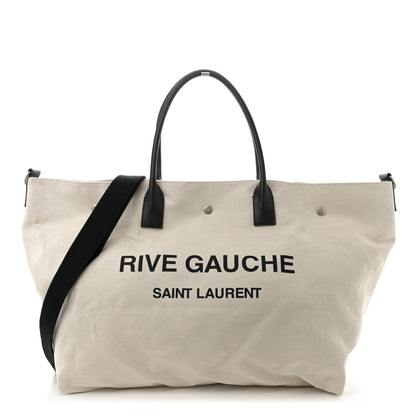 Saint Laurent Linen Calfskin Rive Gauche Maxi Tote  Grege et Noir 1 of 12