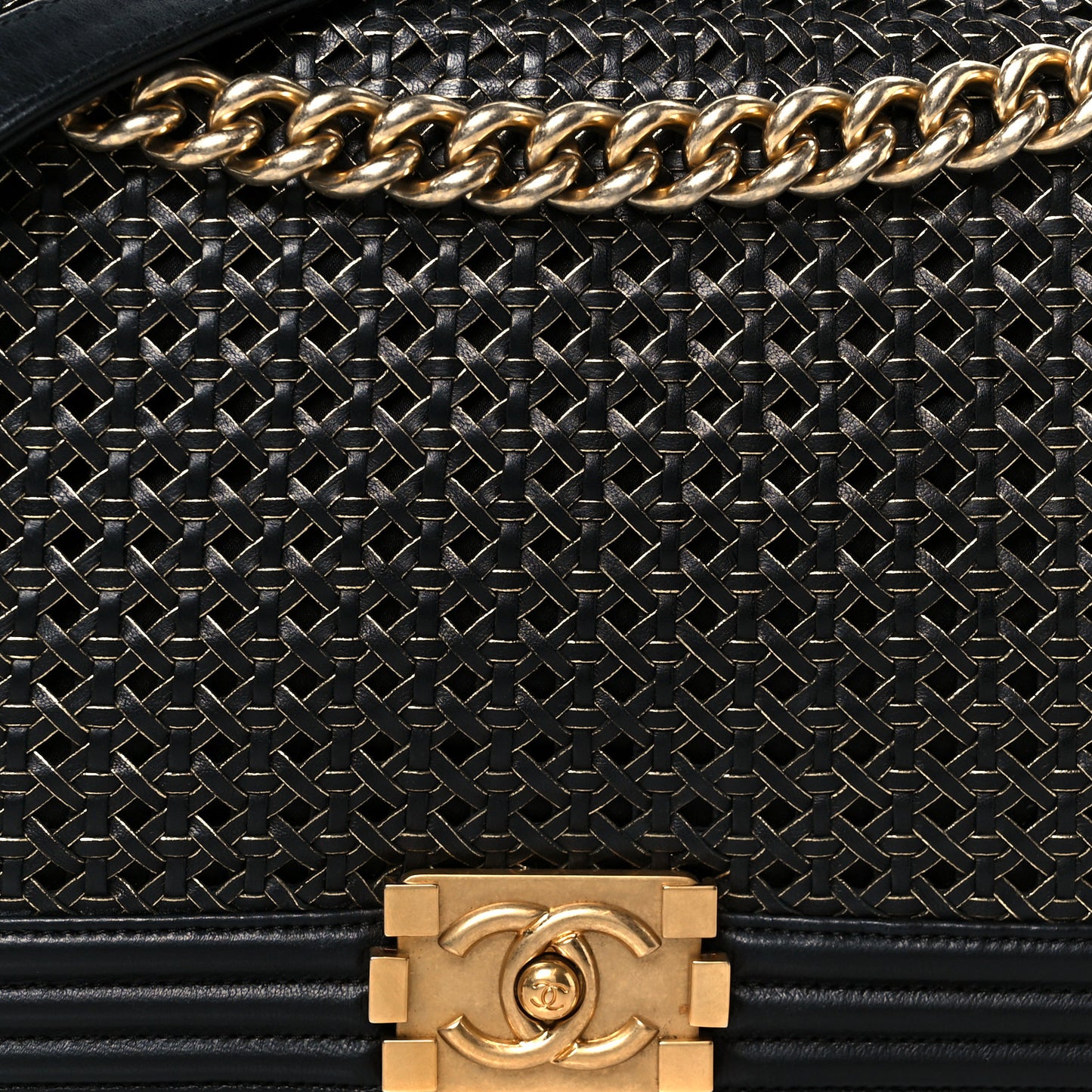 Braided Sheepskin New Medium Boy Flap Black Gold
