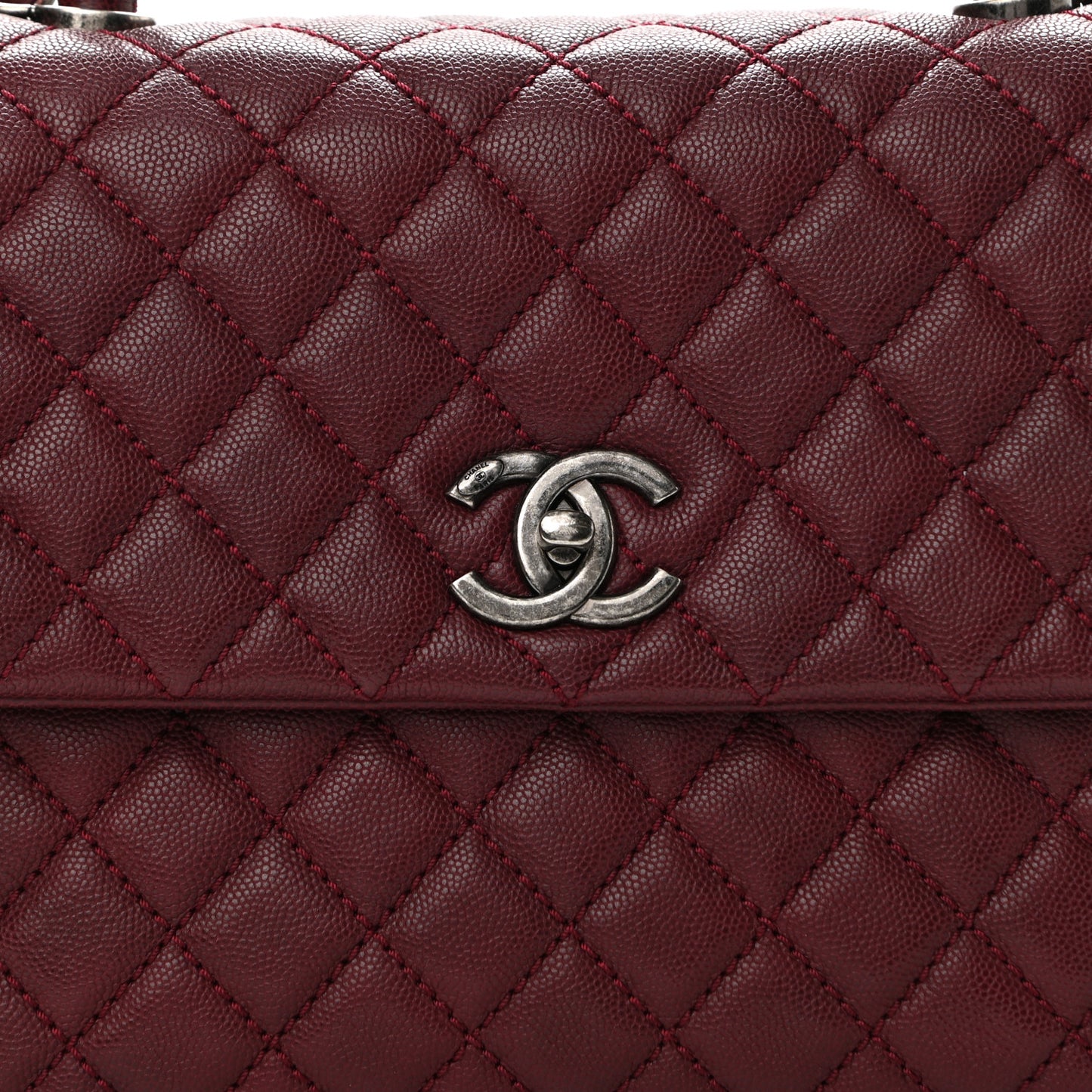 Caviar Quilted Medium Coco Handle Flap Burgundy