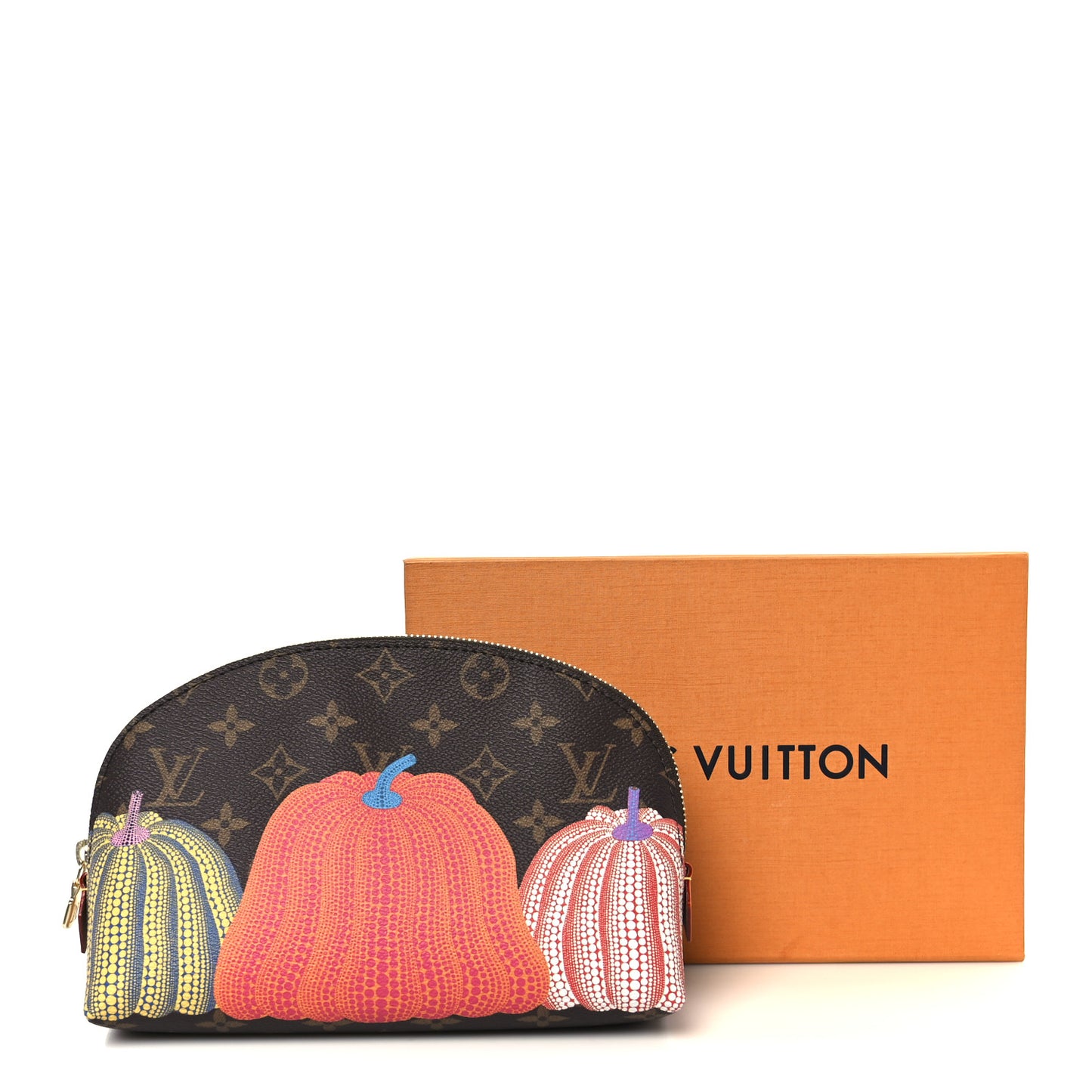 LV X YK Monogram Printed Kusama Pumpkin Cosmetic Pouch