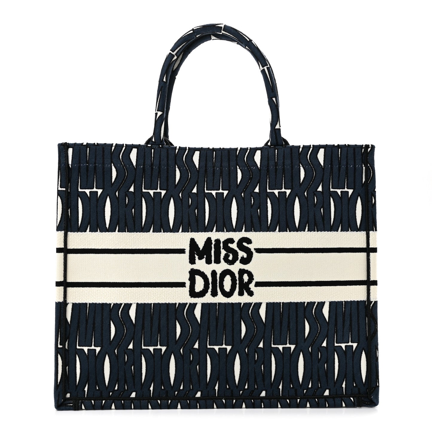 Canvas Embroidered Medium Miss Dior Graffiti Book Tote White Deep Blue