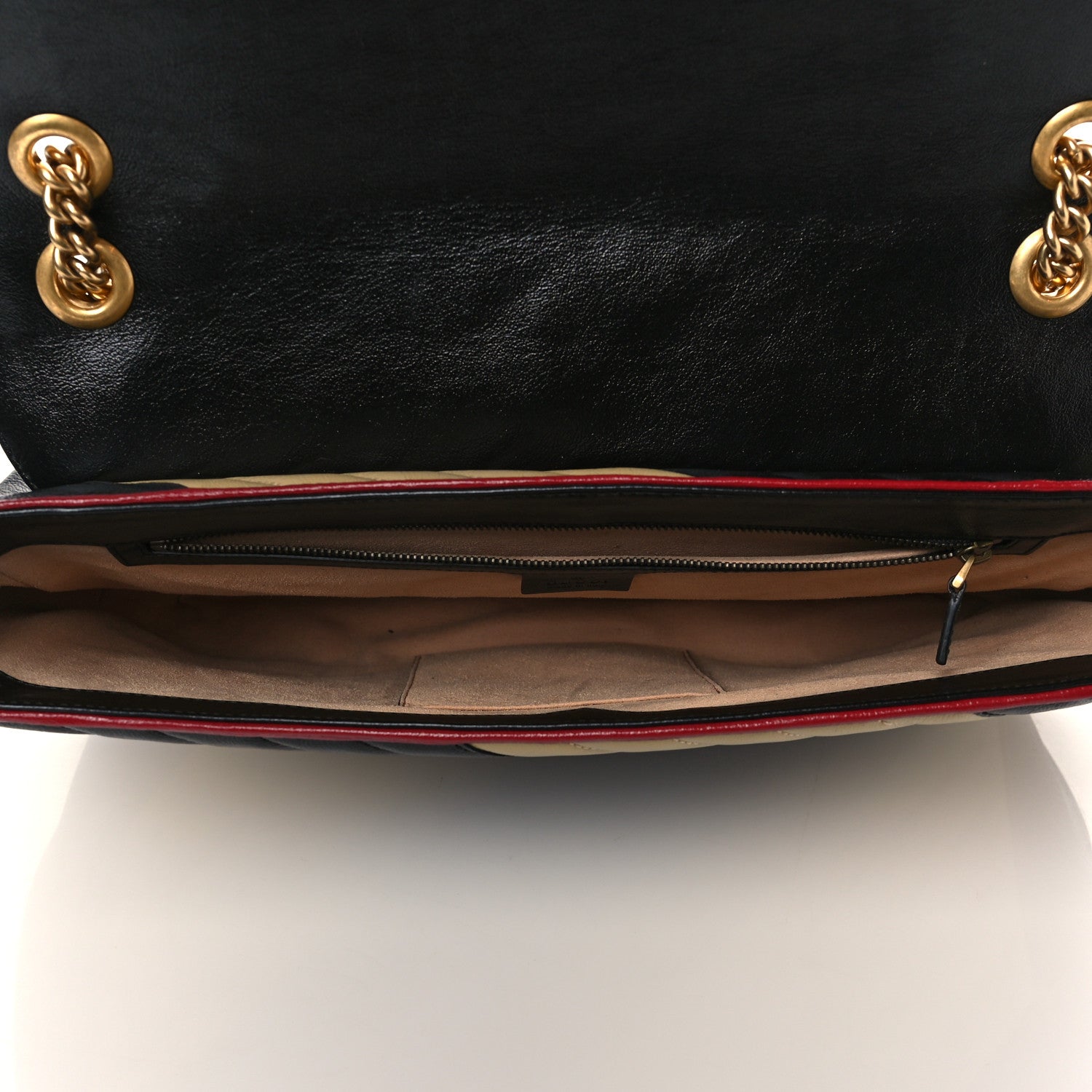 Gucci Azalea Calfskin Matelasse Diagonal Patchwork Large Torchon GG Marmont Shoulder Bag Black Beige Romantic Cerise 4 of 6