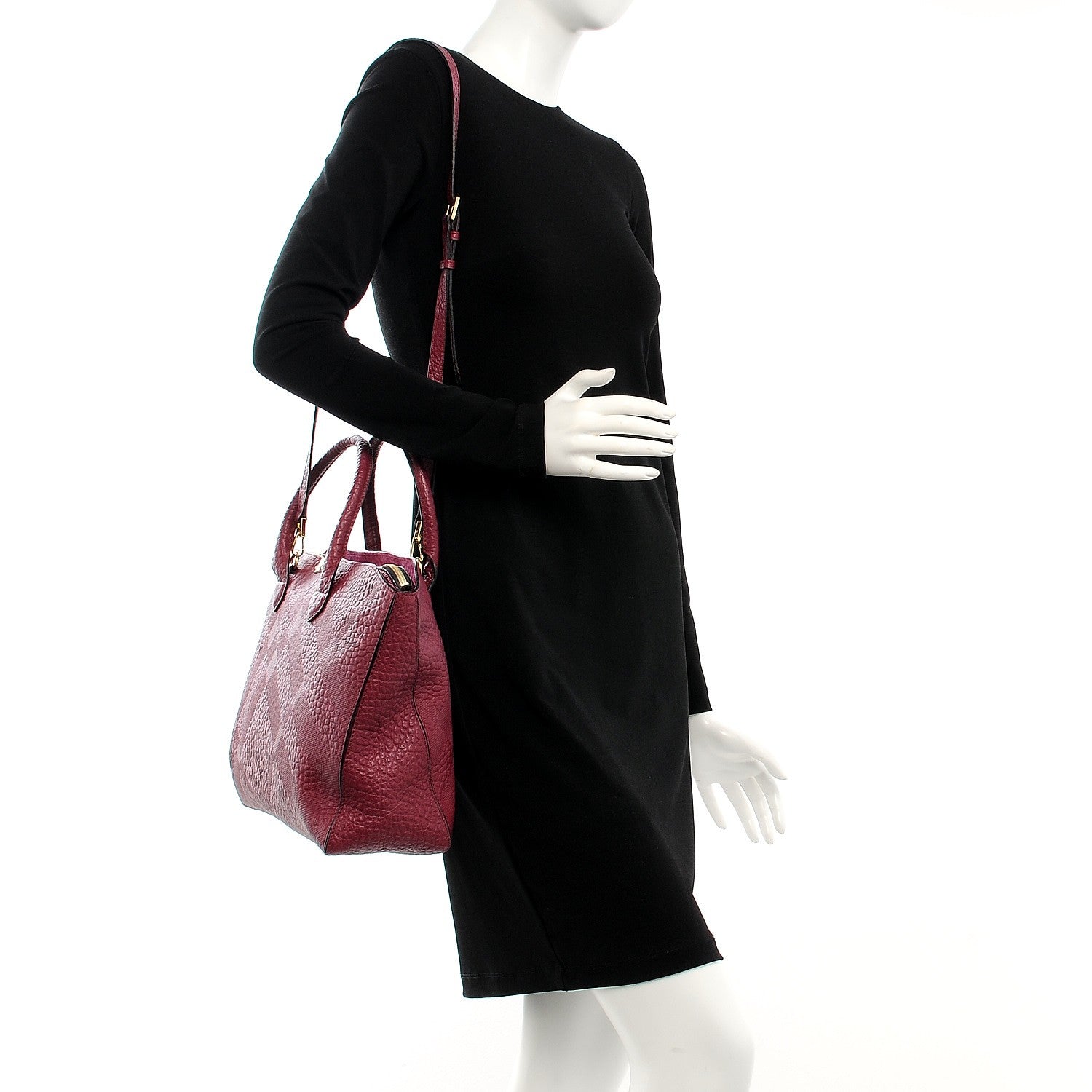 Burberry Heritage Grain Check Embossed Medium Dewsbury Tote Dark Plum 2 of 9