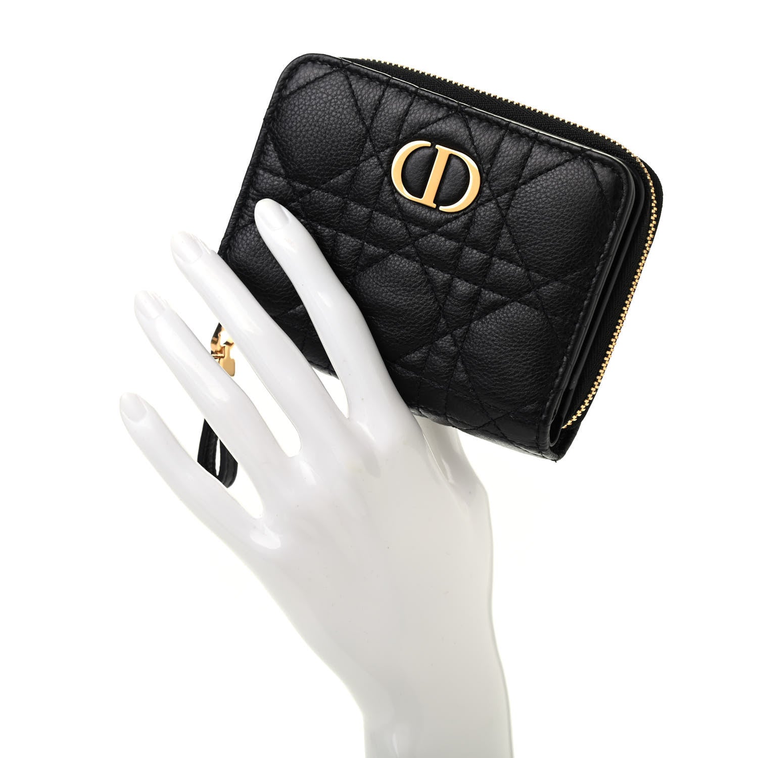 Christian Dior Grained Calfskin Supple Cannage Caro Scarlet Zipped Wallet Black 2 of 7