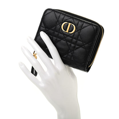 Christian Dior Grained Calfskin Supple Cannage Caro Scarlet Zipped Wallet Black 2 of 7