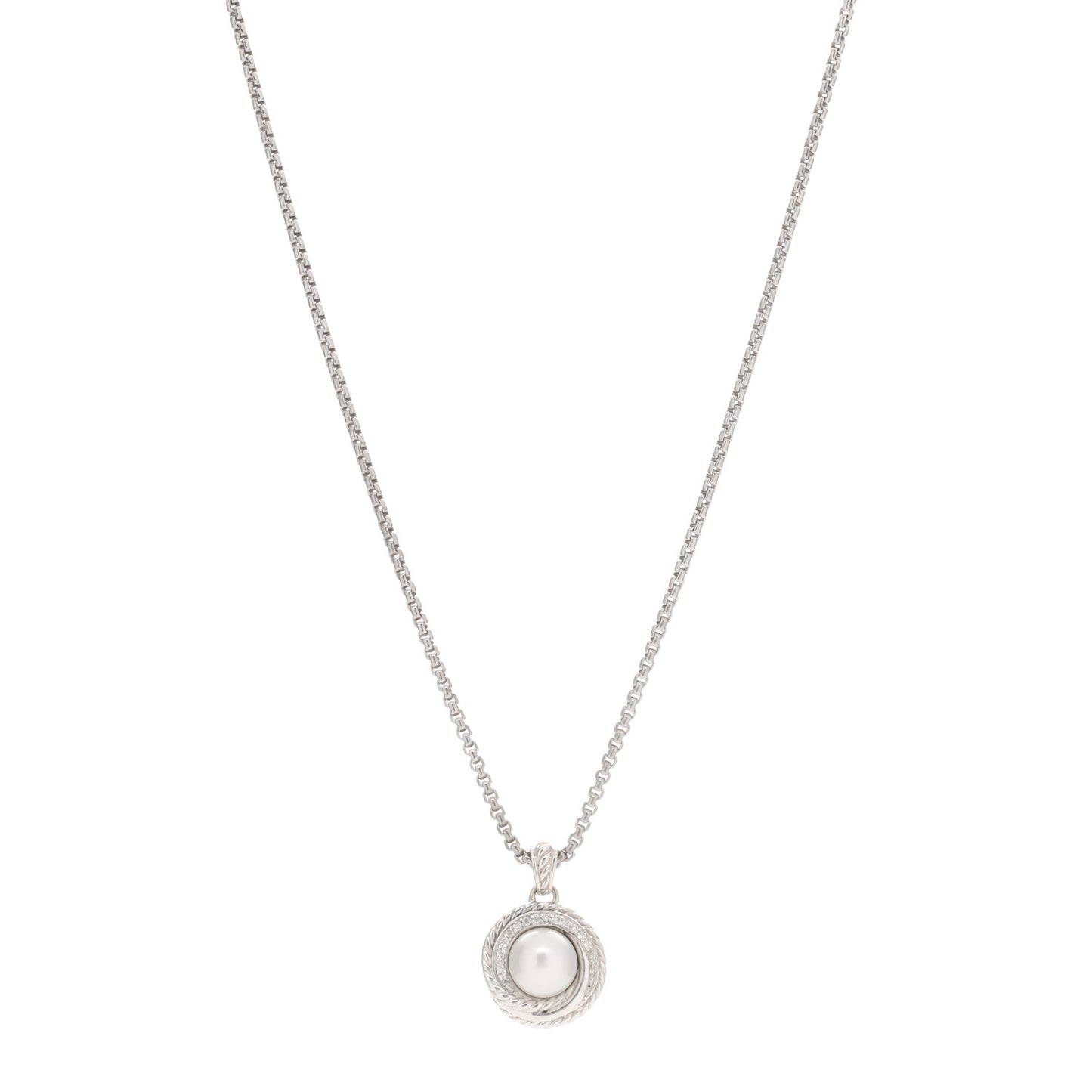 Sterling Silver Diamond Pearl 8mm Crossover Pendant Necklace