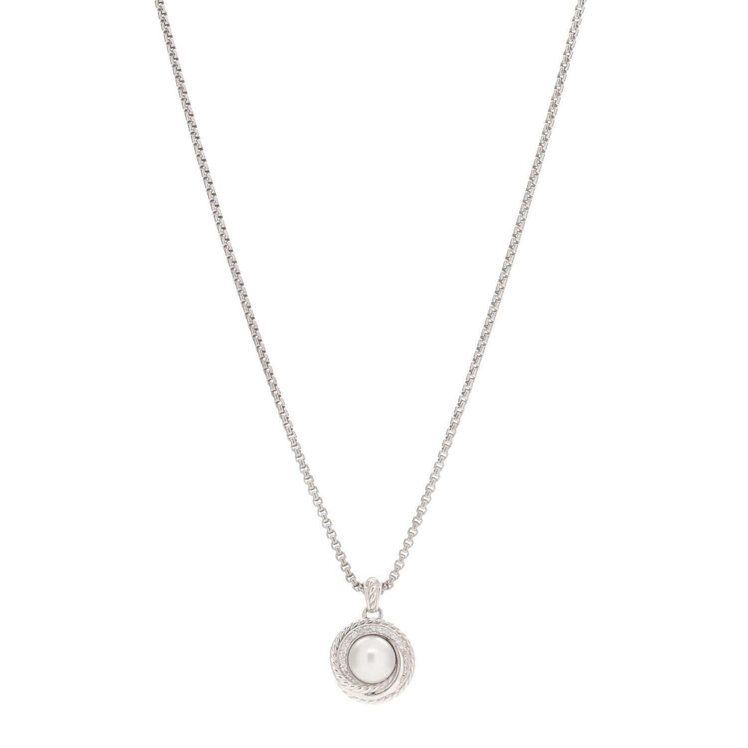 David Yurman Sterling Silver Diamond Pearl 8mm Crossover Pendant Necklace 1 of 3